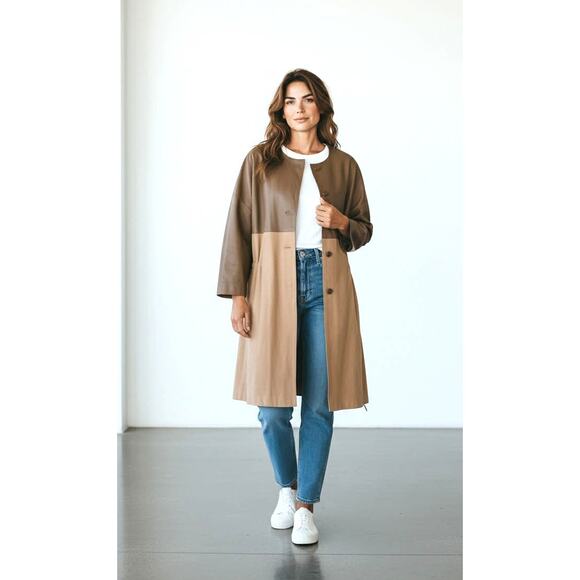 Fabiana Filippi Italy Leather Suede Coat Jacket Size S Taupe Beige Drawstring - Picture 2 of 4